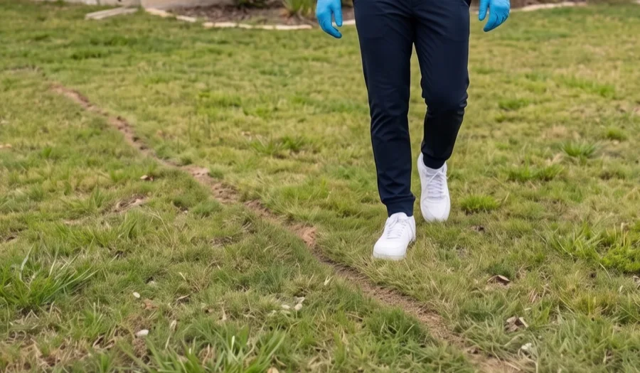 Bastion Pest Control technician following the length of an active mole run across a lawn