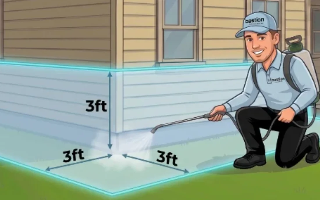 Bastion technician treating the foundation 3 feet up and 3 feet out