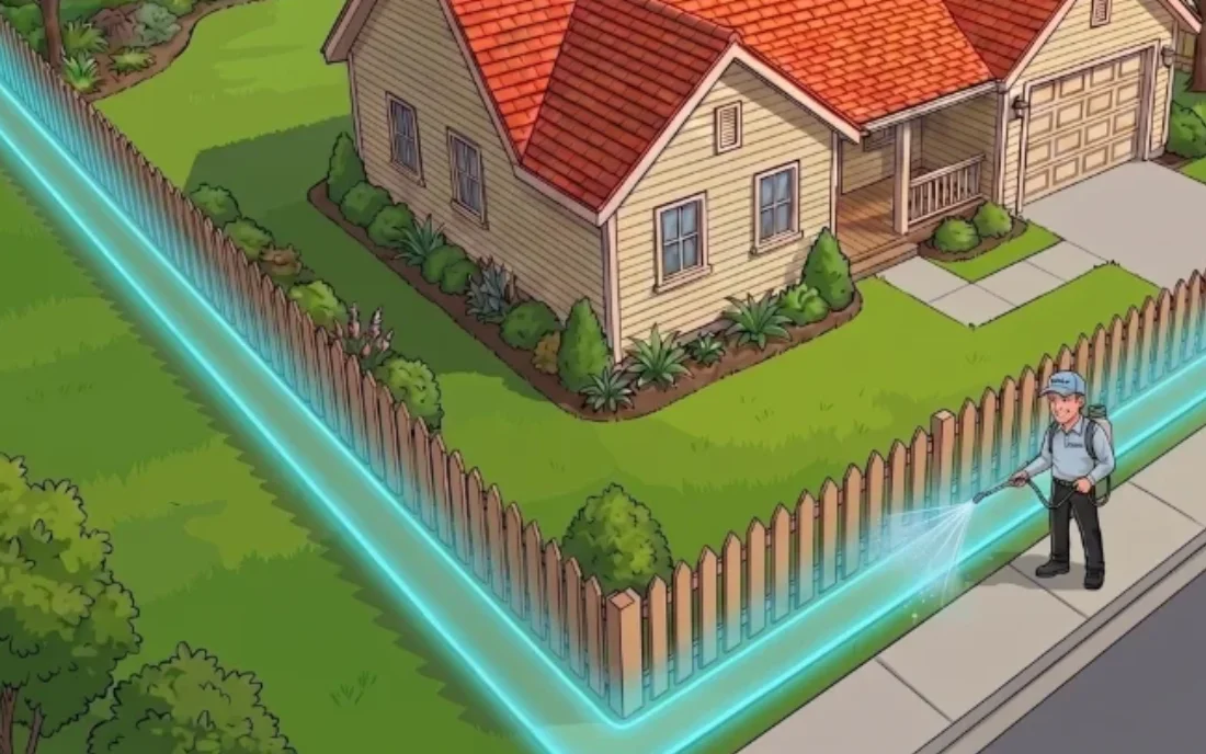 Bastion technician spraying the full property line
