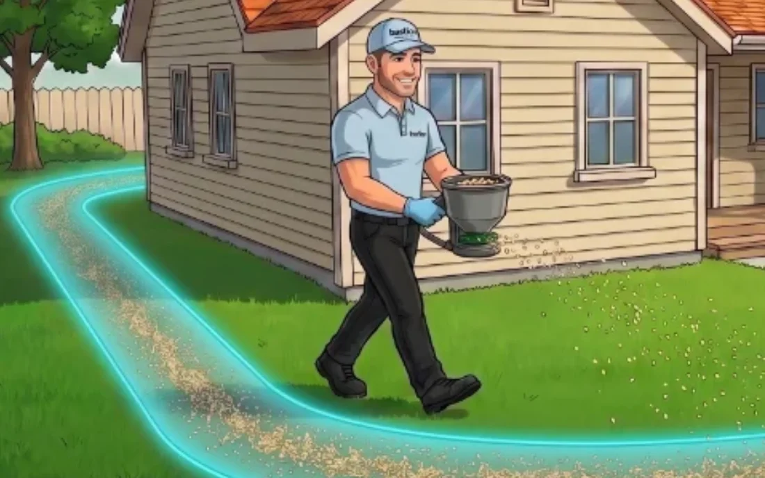 Bastion technician spreading the granular yard moat