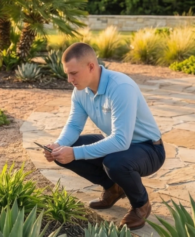 Bastion Pest Control technician performing mole control at an Austin, TX home