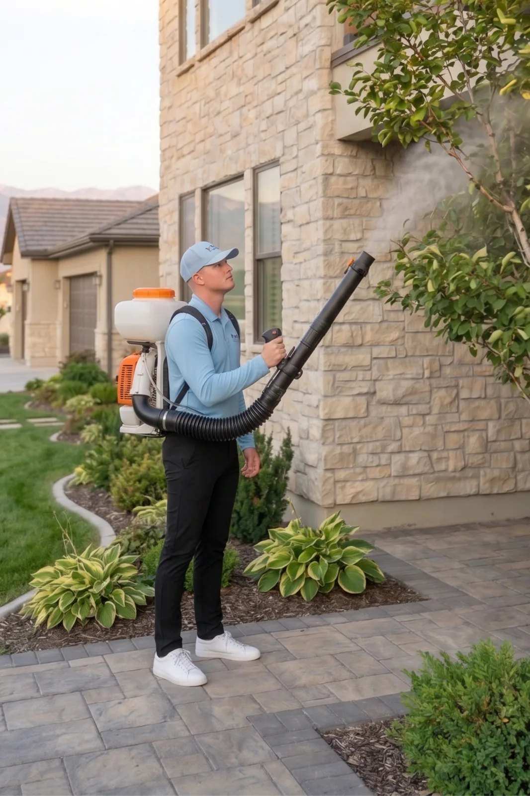 Bastion Pest Control technician performing mosquito control at an Austin, TX home