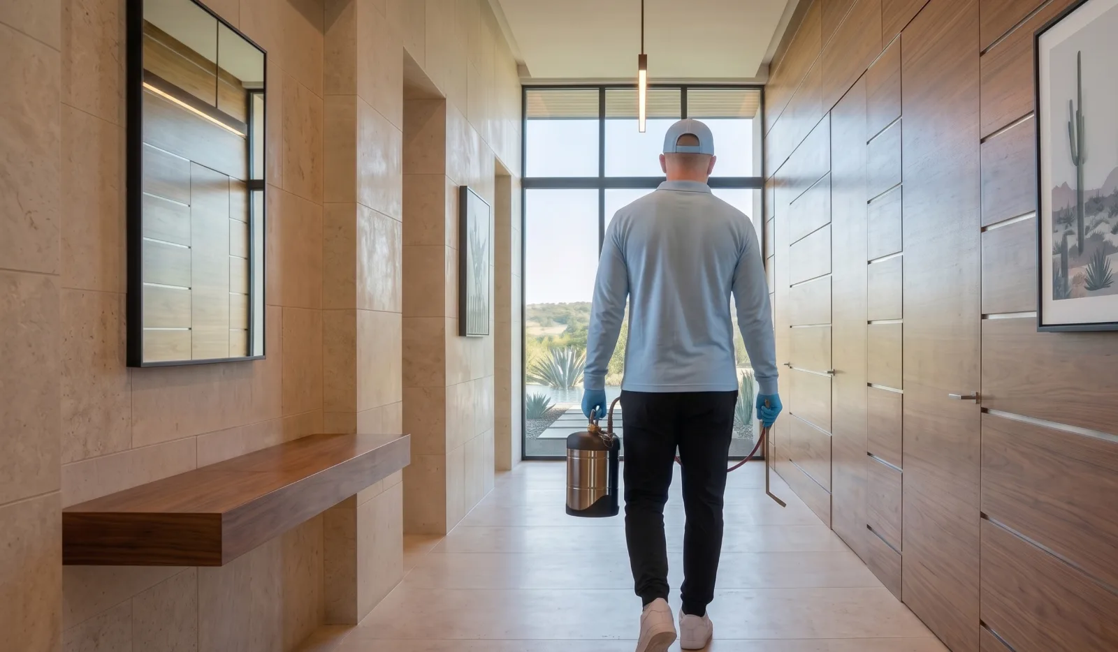 Bastion Pest Control technician treating a home in South Austin, TX