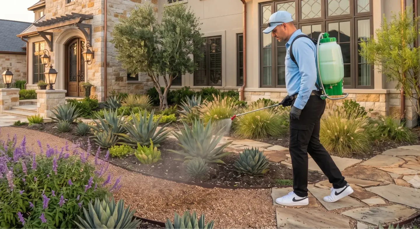 Bastion Pest Control technician treating a home in Georgetown, TX