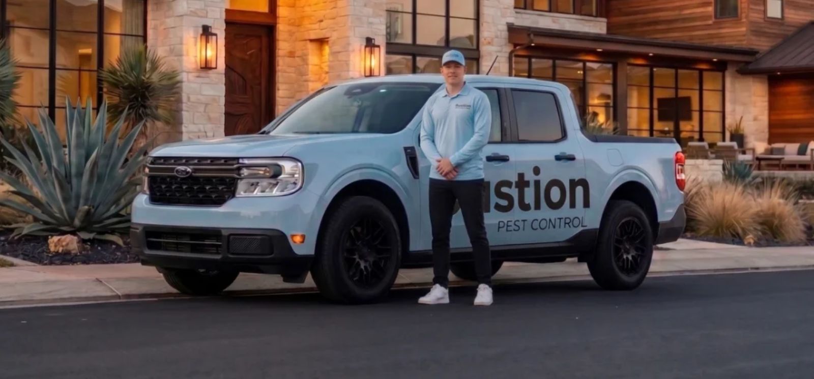 Bastion Pest Control technician servicing a Central Texas home backed by the Pest-Free Guarantee
